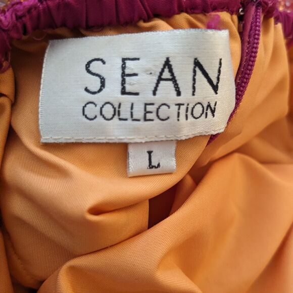 Sean Collection Prom Dress Maxi Gown Y2K Beaded Silk Shoulder Slit Sheath Pink L - Picture 10 of 14